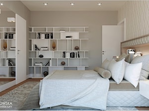 CAFFE LATTE - Duża beżowa biała sypialnia, styl nowoczesny - zdjęcie od Ludwinowska Studio Architektury
