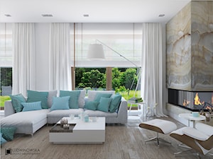 TURQUISE - Duży biały salon, styl minimalistyczny - zdjęcie od Ludwinowska Studio Architektury