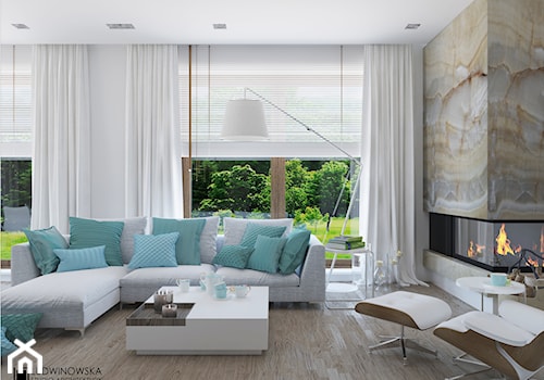 TURQUISE - Duży biały salon, styl minimalistyczny - zdjęcie od Ludwinowska Studio Architektury