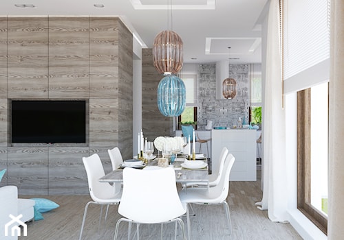 TURQUISE - Średnia biała jadalnia w salonie w kuchni, styl minimalistyczny - zdjęcie od Ludwinowska Studio Architektury