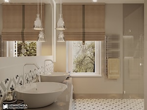 JAGODOWA - Mała na poddaszu z dwoma umywalkami łazienka z oknem, styl tradycyjny - zdjęcie od Ludwinowska Studio Architektury