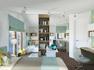 LENKA I EMILKA - Średni biały niebieski pokój dziecka dla nastolatka dla chłopca dla dziewczynki, styl nowoczesny - zdjęcie od Ludwinowska Studio Architektury