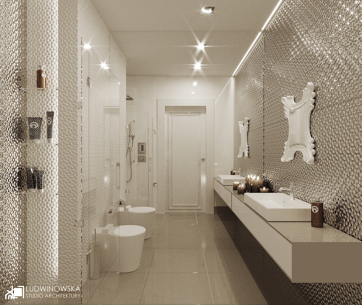 łazienka, srebrna, srebrzysta, płytki, galeria venis, artis, venis artis, elegancka - zdjęcie od Ludwinowska Studio Architektury - Homebook