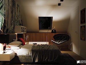 GEISHA - Średnia szara sypialnia na poddaszu, styl nowoczesny - zdjęcie od Ludwinowska Studio Architektury