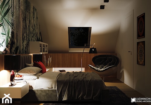 GEISHA - Średnia szara sypialnia na poddaszu, styl nowoczesny - zdjęcie od Ludwinowska Studio Architektury