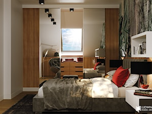 GEISHA - Średnia beżowa biała sypialnia na poddaszu, styl nowoczesny - zdjęcie od Ludwinowska Studio Architektury