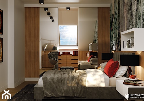 GEISHA - Średnia beżowa biała sypialnia na poddaszu, styl nowoczesny - zdjęcie od Ludwinowska Studio Architektury