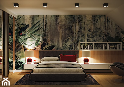 GEISHA - Duża biała zielona sypialnia na poddaszu, styl nowoczesny - zdjęcie od Ludwinowska Studio Architektury