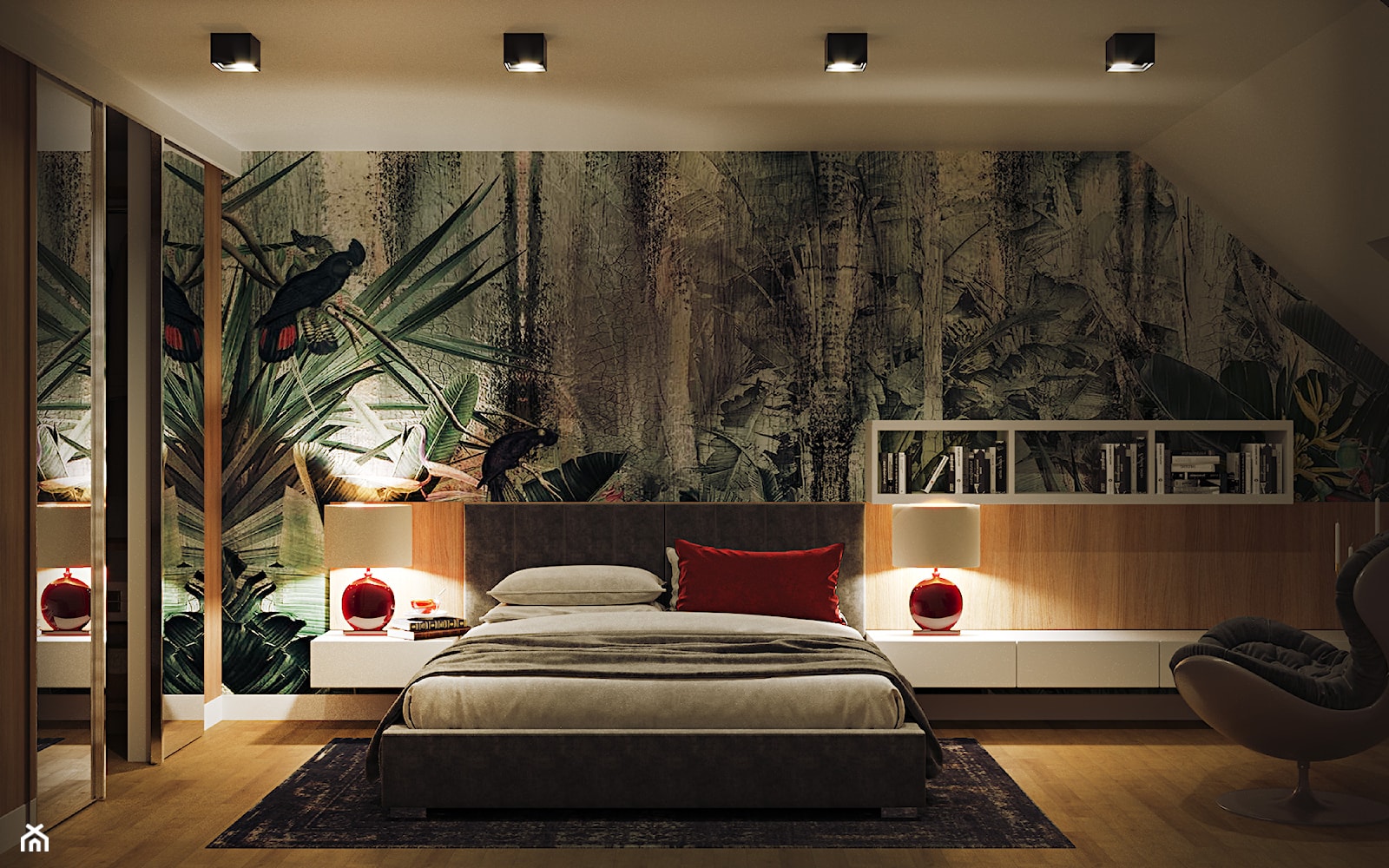 GEISHA - Duża biała zielona sypialnia na poddaszu, styl nowoczesny - zdjęcie od Ludwinowska Studio Architektury - Homebook