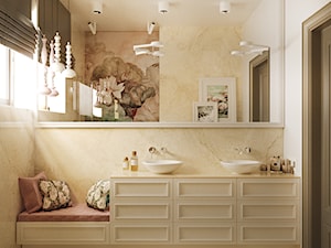 NOCTURNE - Mała na poddaszu z lustrem z dwoma umywalkami z marmurową podłogą łazienka z oknem, styl nowoczesny - zdjęcie od Ludwinowska Studio Architektury