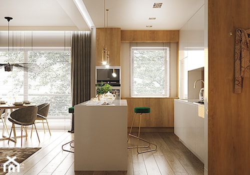 FLAMINGOS - Mała otwarta biała z zabudowaną lodówką kuchnia dwurzędowa z wyspą lub półwyspem z oknem, styl nowoczesny - zdjęcie od Ludwinowska Studio Architektury