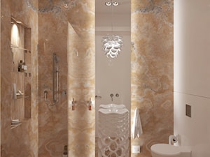 TURQUISE - Średnia bez okna z lustrem z marmurową podłogą z punktowym oświetleniem łazienka, styl minimalistyczny - zdjęcie od Ludwinowska Studio Architektury