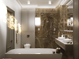 NOCTURNE - Mała bez okna z lustrem z dwoma umywalkami z punktowym oświetleniem łazienka, styl nowoczesny - zdjęcie od Ludwinowska Studio Architektury