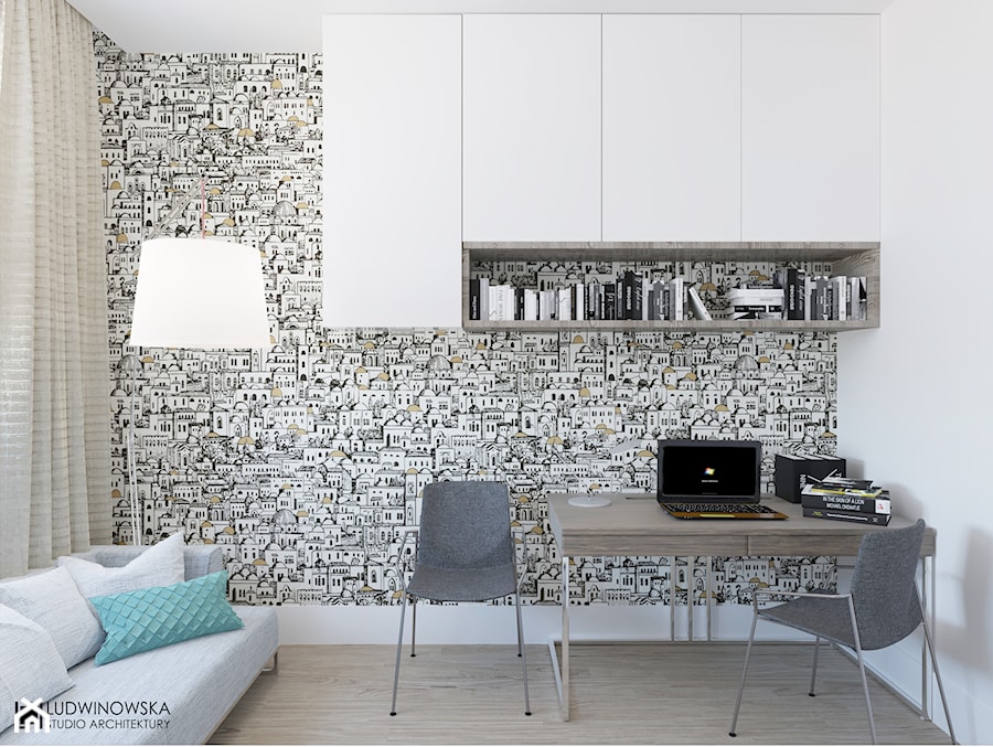 TURQUISE - Średnie z sofą białe czarne biuro, styl minimalistyczny - zdjęcie od Ludwinowska Studio Architektury