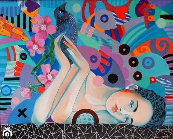 Marcin Painta - Ona i czarny ptak - obrazy malowane na płótnie - zdjęcie od Art in House Gallery Online