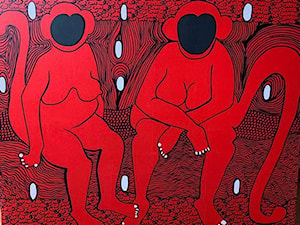 Iwona Molecka - Something with red monkey 6 - obrazy malowane na płótnie - zdjęcie od Art in House Gallery Online