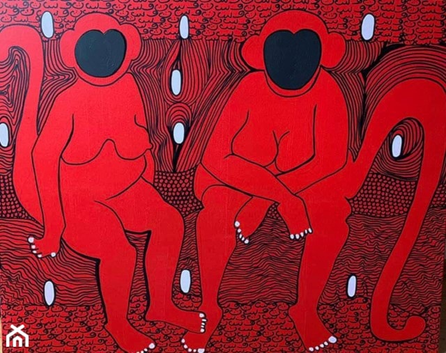 Iwona Molecka - Something with red monkey 6 - obrazy malowane na płótnie - zdjęcie od Art in House Gallery Online