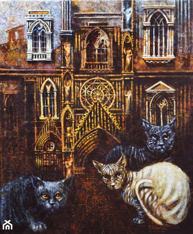 Maciej Urbaniak - obrazy malowane na płótnie, koty, strażnicy katedry - zdjęcie od Art in House Gallery Online - Homebook