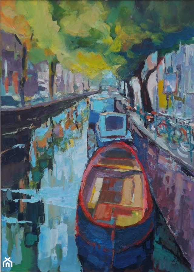 Roman Gruszecki - Kanał w Amsterdamie - obrazy olejne na płótnie - zdjęcie od Art in House Gallery Online - Homebook