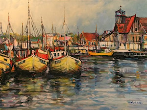 Piotr Rembieliński - Port rybacki nad Bałtykiem - obrazy malowane na płótnie - zdjęcie od Art in House Gallery Online