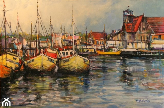 Piotr Rembieliński - Port rybacki nad Bałtykiem - obrazy malowane na płótnie - zdjęcie od Art in House Gallery Online - Homebook
