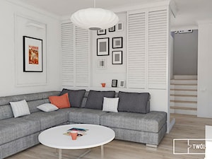 Mieszkanie w Warszawie 100m2 - Średni biały szary salon z kuchnią, styl tradycyjny - zdjęcie od Twój Kwadrat
