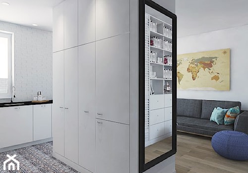 mieszkanie w Warszawie - Średnia otwarta z salonem z kamiennym blatem biała z zabudowaną lodówką z podblatowym zlewozmywakiem kuchnia jednorzędowa, styl nowoczesny - zdjęcie od Twój Kwadrat