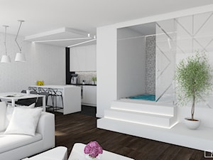 biały apartament - Średni biały salon z kuchnią z jadalnią, styl nowoczesny - zdjęcie od Twój Kwadrat