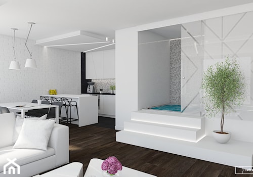 biały apartament - Średni biały salon z kuchnią z jadalnią, styl nowoczesny - zdjęcie od Twój Kwadrat
