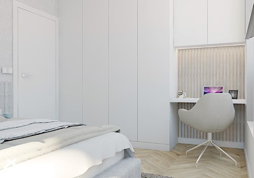 apartament na Wilanowie_strefa dzienna i sypialnie - Średnia biała z biurkiem sypialnia, styl nowoczesny - zdjęcie od Twój Kwadrat