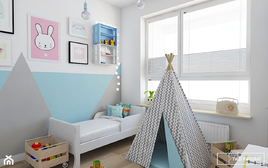 mieszkanie w Warszawie - Średni biały szary niebieski pokój dziecka dla dziecka dla chłopca, styl nowoczesny - zdjęcie od Twój Kwadrat