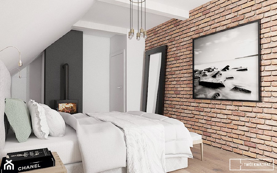 dom pod Warszawą - Średnia biała czarna sypialnia na poddaszu, styl nowoczesny - zdjęcie od Twój Kwadrat