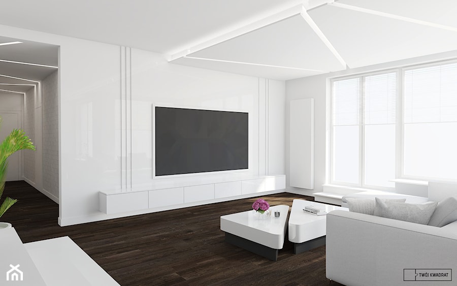 biały apartament - Duży biały salon, styl nowoczesny - zdjęcie od Twój Kwadrat