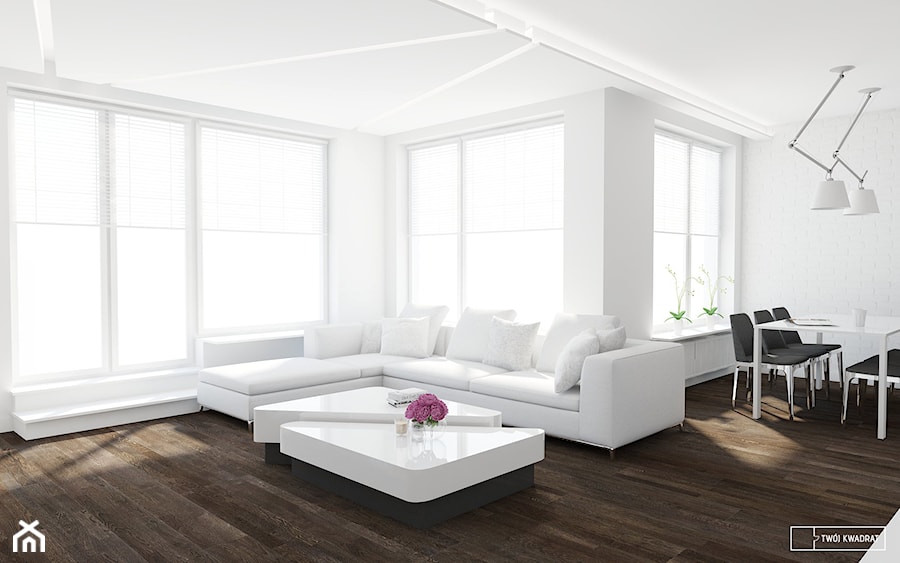 biały apartament - Średni biały salon z jadalnią, styl nowoczesny - zdjęcie od Twój Kwadrat