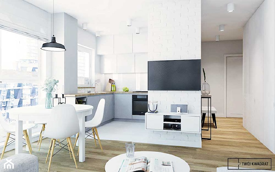 mieszkanie w Warszawie - Biała z zabudowaną lodówką kuchnia, styl nowoczesny - zdjęcie od Twój Kwadrat