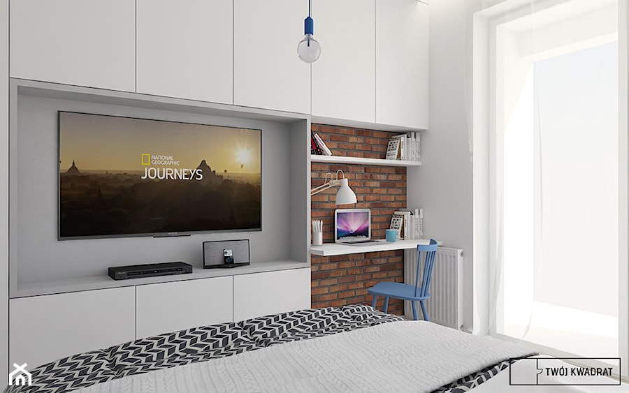mieszkanie w Warszawie - Średnia biała z biurkiem sypialnia, styl nowoczesny - zdjęcie od Twój Kwadrat