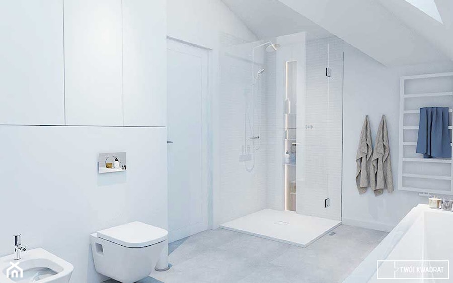 Duża na poddaszu łazienka z oknem, styl nowoczesny - zdjęcie od Twój Kwadrat