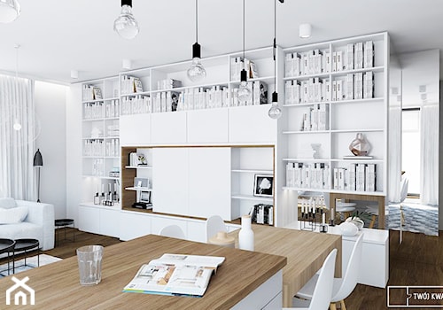 apartament w Warszawie - Średni biały salon z kuchnią z jadalnią, styl skandynawski - zdjęcie od Twój Kwadrat