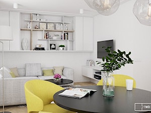apartament na Wilanowie_strefa dzienna i sypialnie - Mała biała jadalnia w salonie, styl nowoczesny - zdjęcie od Twój Kwadrat