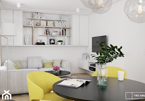 apartament na Wilanowie_strefa dzienna i sypialnie - Mała biała jadalnia w salonie, styl nowoczesn ... - zdjęcie od Twój Kwadrat