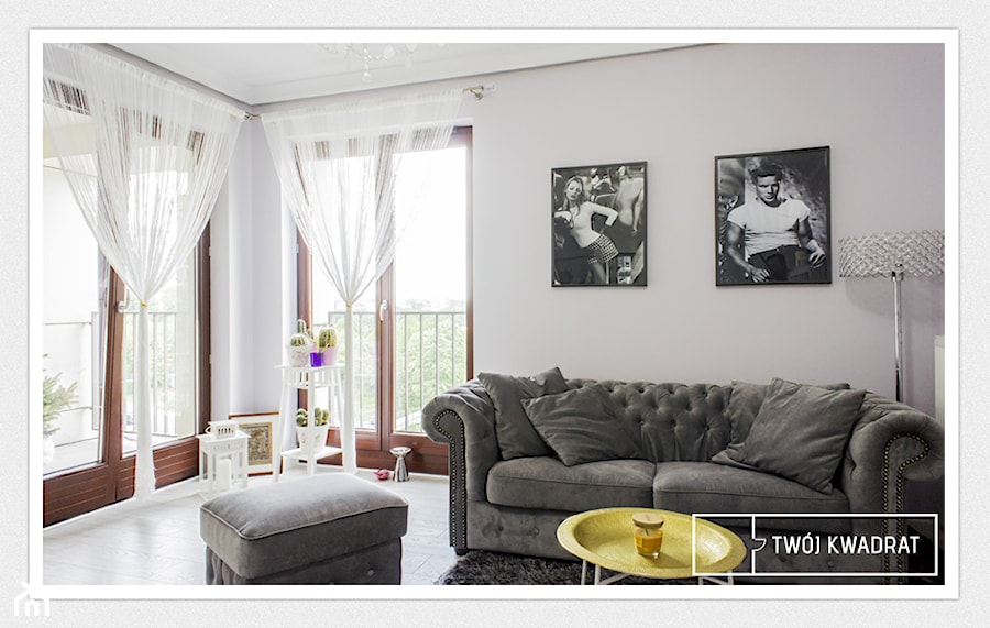 kobiece mieszkanie na Muranowie - Średni biały salon z tarasem / balkonem, styl glamour - zdjęcie od Twój Kwadrat