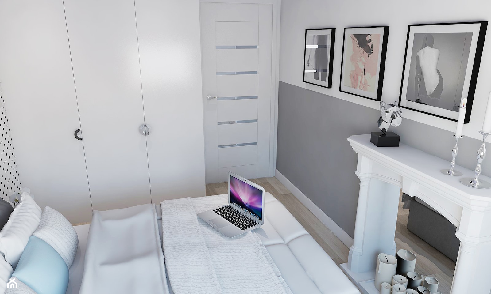 Średnia biała szara sypialnia, styl nowoczesny - zdjęcie od Twój Kwadrat - Homebook