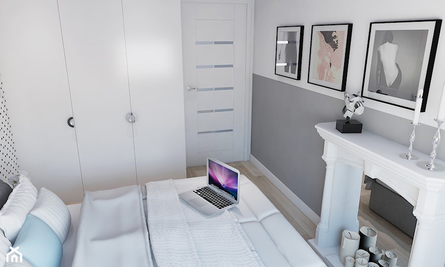 Średnia biała szara sypialnia, styl nowoczesny - zdjęcie od Twój Kwadrat