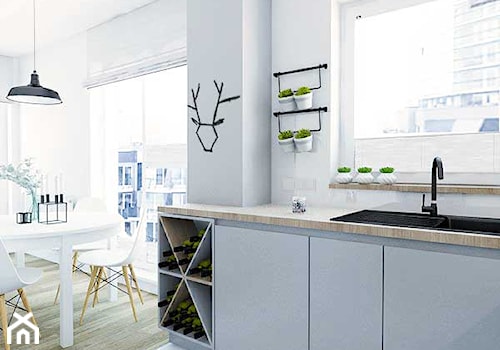 mieszkanie w Warszawie - Mała otwarta biała kuchnia jednorzędowa z oknem, styl skandynawski - zdjęcie od Twój Kwadrat