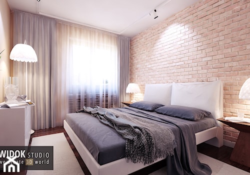 Sypialnia ze ścianą z cegły - zdjęcie od WidokStudio we create 3d world