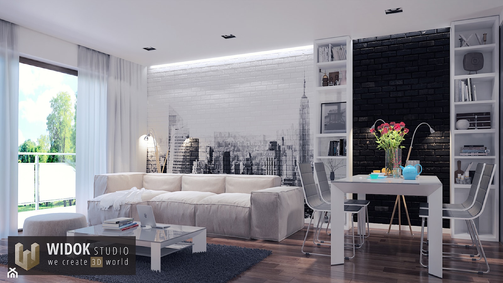 Salon z jadalnią - zdjęcie od WidokStudio we create 3d world - Homebook