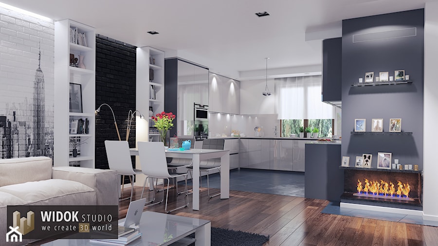 Kuchnia biała z lakierowanymi szafkami - zdjęcie od WidokStudio we create 3d world