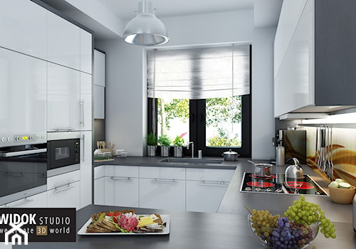Biała kuchnia z szarym blatem - zdjęcie od WidokStudio we create 3d world