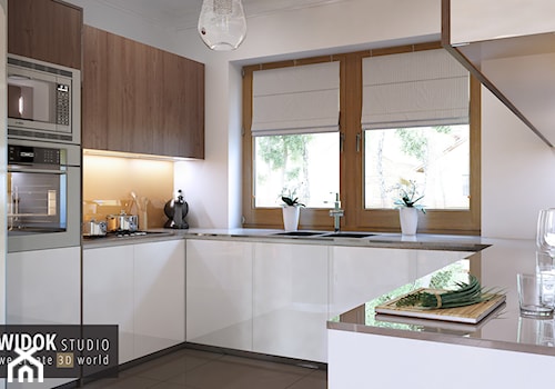 Kuchnia biała, z elementami drewna - zdjęcie od WidokStudio we create 3d world