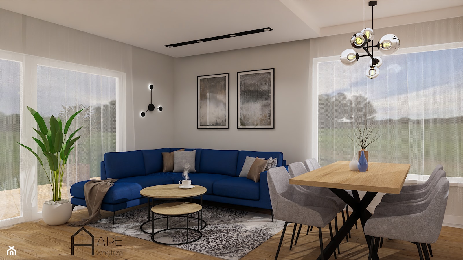 salon z niebieską sofą - zdjęcie od APE wnętrza - Homebook
